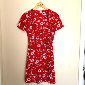 J. Crew red floral wrap dress size 0
